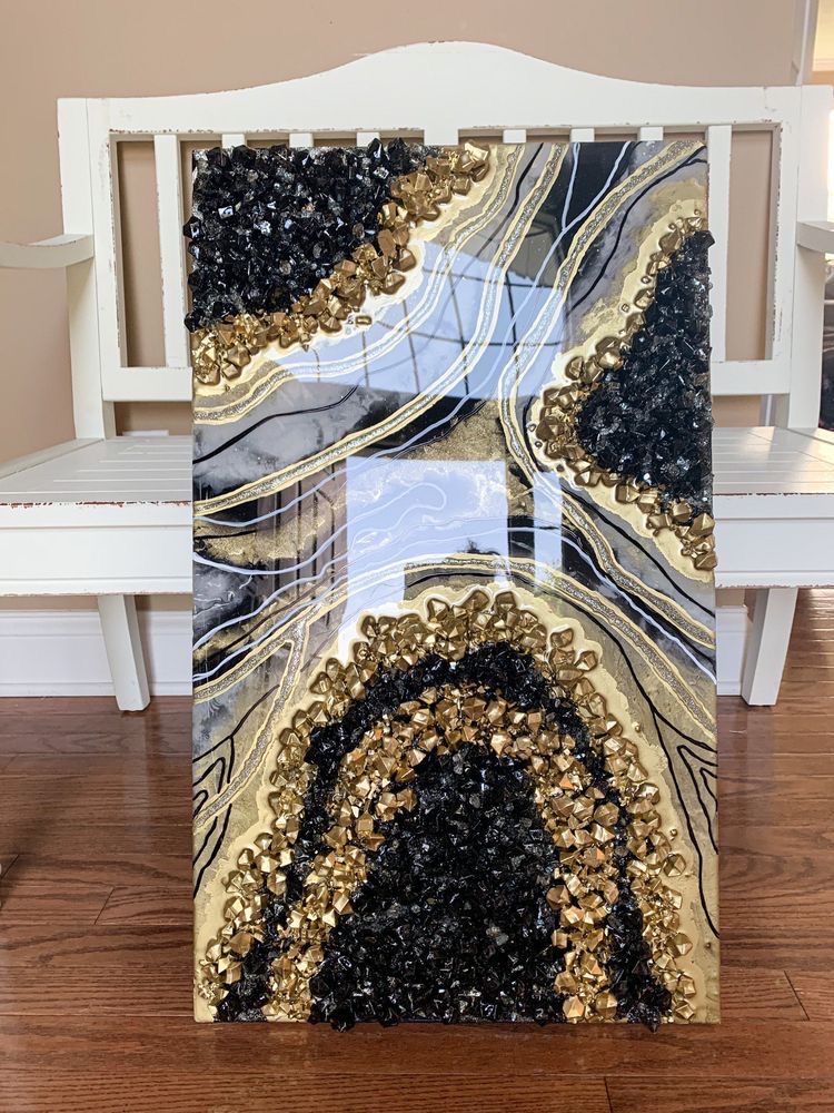 Golden geode acrylic wall art panel with luxury marble texture from 5th Color, showcasing a sleek, modern design for stylish interiors.