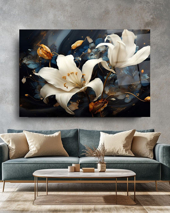 Golden Bloom acrylic wall art by 5th Color featuring a luxurious floral statement panel for modern interior decor.