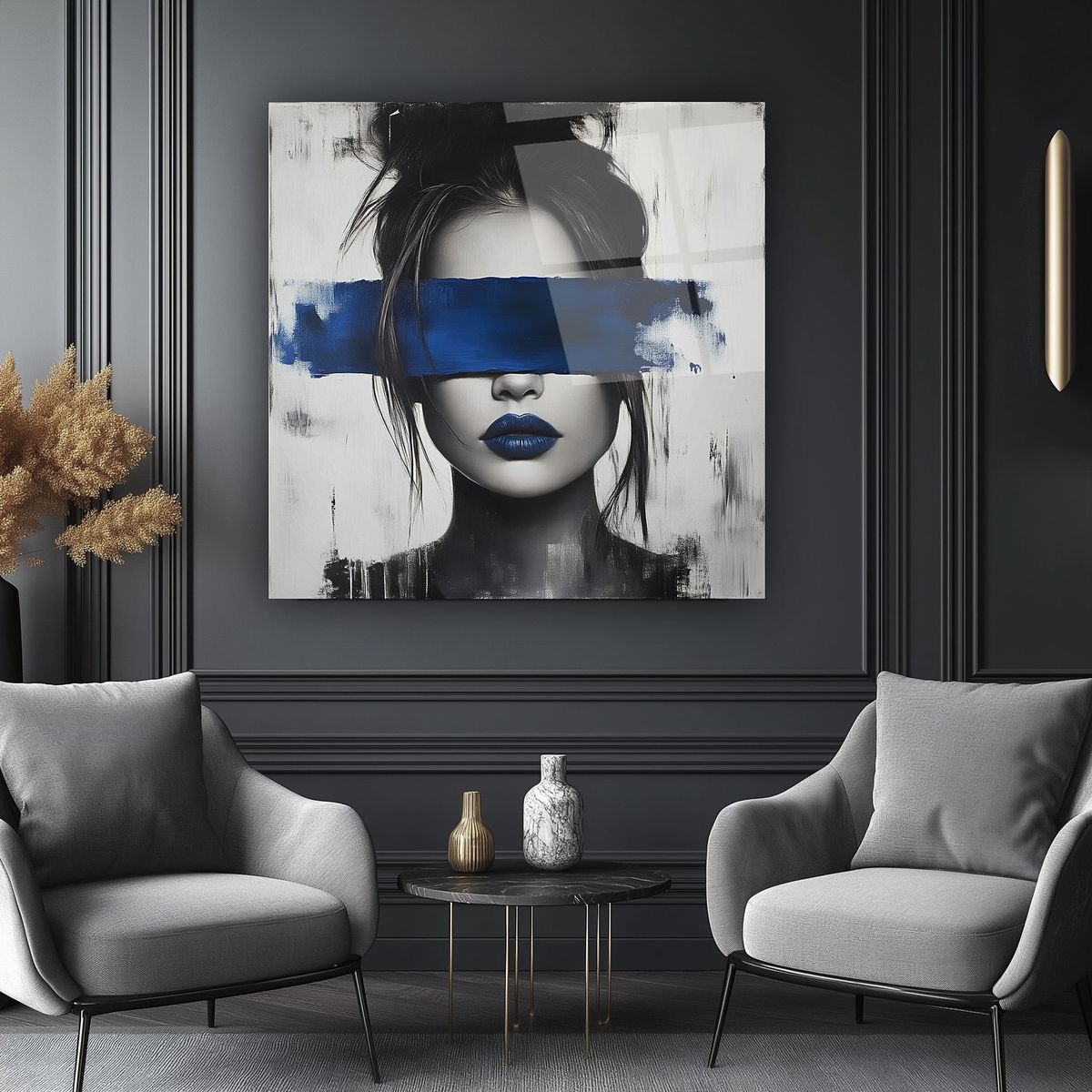 Blue Silence acrylic wall art by 5th Color features a modern abstract portrait panel in sleek, luxury design for contemporary decor.