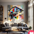 Colorful geometric canvas wall art by 5th Color featuring modern abstract house design for contemporary living room decor.