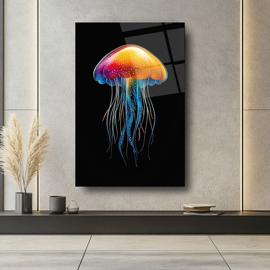 Neon Jellyfish acrylic wall art by 5th Color, ocean-inspired luxury panel with vibrant colors and modern design for wall decor.
