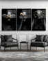 Set of three Golden Silence acrylic wall art panels by 5th Color featuring modern luxury portrait designs for stylish interior decor.