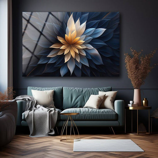 Golden Bloom abstract acrylic wall art by 5th Color featuring an elegant floral design on luxurious easy-stick panels.