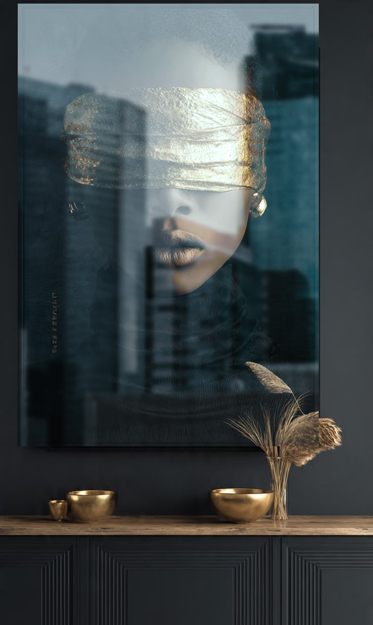 Golden Vision acrylic wall art by 5th Color featuring a modern luxury portrait panel for stylish interior decor.
