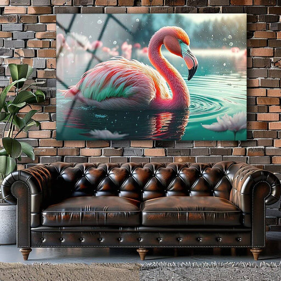 Elegant flamingo acrylic wall art featuring a tropical water scene by 5th Color, perfect for stylish tropical-themed decor.